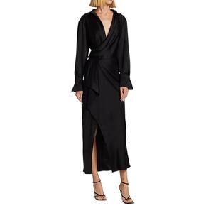 NEW Jonathan Simkhai Tatita drape front midi dress black 2
